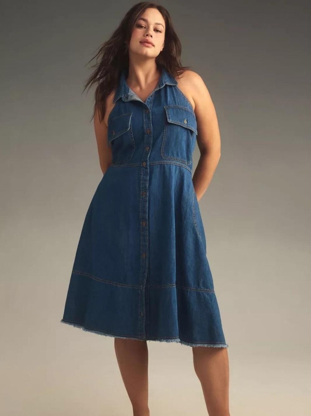Anthropologie Denim Blue Button-Front Maxi Dress